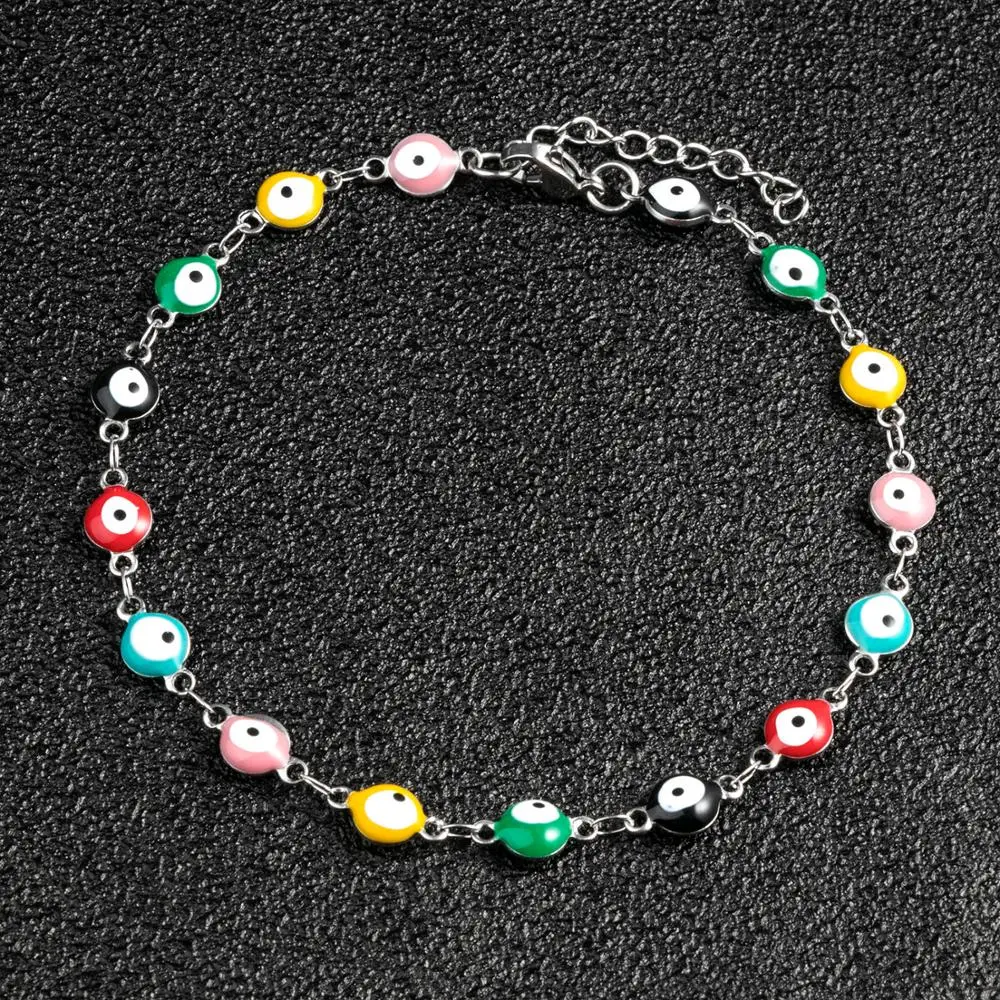 Turkish Evil Eye Bracelet Women Stainless Steel Bangle Enamel Anklet Extension Chain Jewelry Ladies Girl Gifts 6mm bangle bracelet stainless steel bracelet