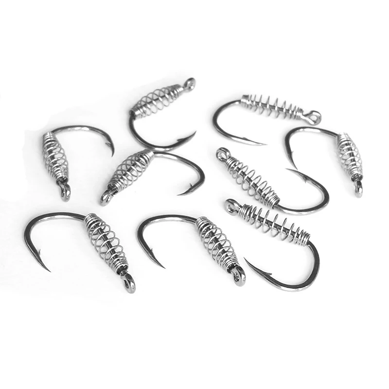 

10pcs/lot Carbon Steel Fishing Hooks Barbed Swivel Carp Jig Fishhook Spring Hook With Hole For Fishing Tackle 12#