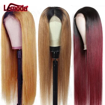 

Lemoda 4x4 Lace Closure Wig 99J Lace Front Wig Ombre 150% Remy Brazilian Straight Brown 1B27 30 Burgundy Colored Human Hair Wigs