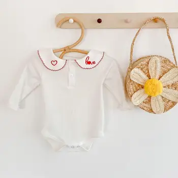 

Cute Newborn Baby Clothing Long Sleeves Cotton Solid Baby Bodysuit Peter Pan Collar Baby Girls Clothes Jumpsuit Infant Costume