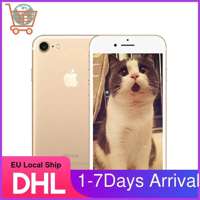 Apple-teléfono inteligente iPhone 7, 4G, LTE, 32/128GB/256GB, IOS, cámara de 12.0MP, cuatro núcleos, reconocimiento de huella dactilar, cámara de 12MP, envío Local a la UE