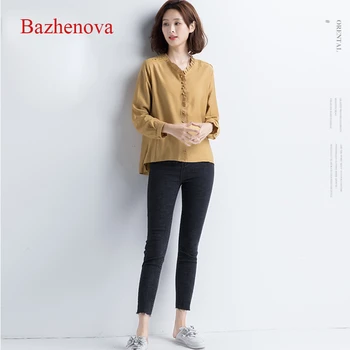 

Bazhenova Women Blouse Autumn Wave Selvedge Girls Large Size Shirts Woman Solid Color Cute Shirt Ladies All-match Clothes R162