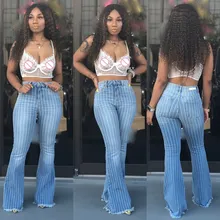 Женские повседневные полосатые широкие брюки с бахромой, уличные джинсы с карманами, вечерние Брюки с высокой талией