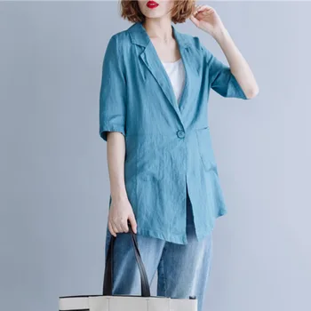 

[EWQ] 2020 Spring Summer New Pattern Notched Half Sleeve Solid Patchwork Single Breasted Casual Blazker Women 3AJ41005.2XL