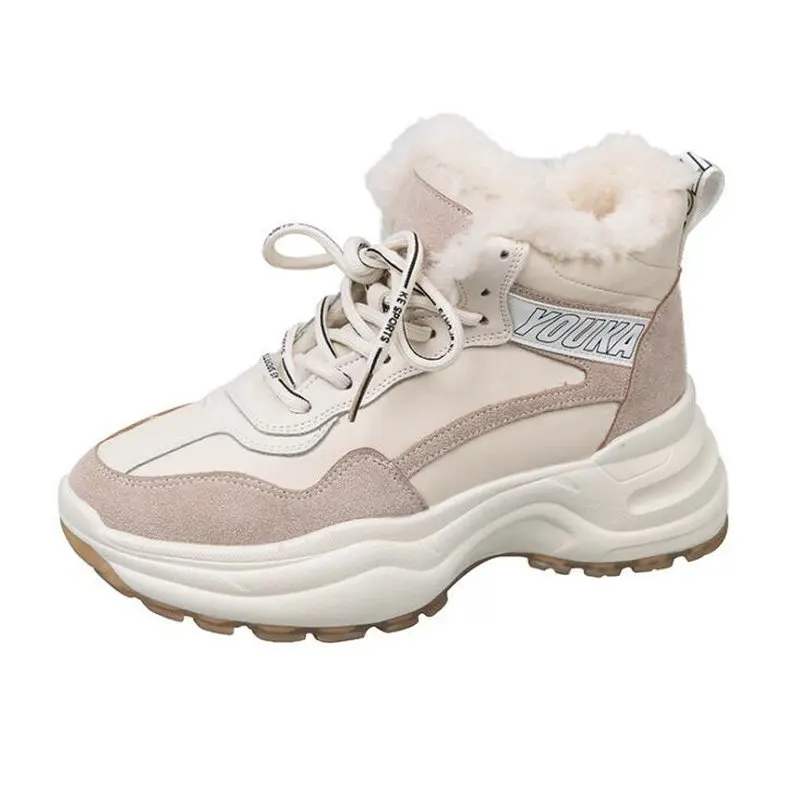 Осенне-зимняя Корейская Повседневная обувь; женская теплая обувь на толстой подошве с мехом; Плюшевые кроссовки; удобная Уличная обувь для бега; C35-62