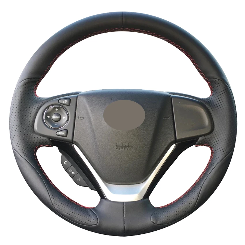 

Black Genuine Leather Hand-Stitched Car Steering Wheel Cover For Honda CRV CR-V 2012-2016