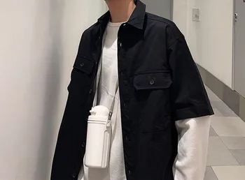 

2020 NEW men's summer new double pocket short sleeve washed denim shirt