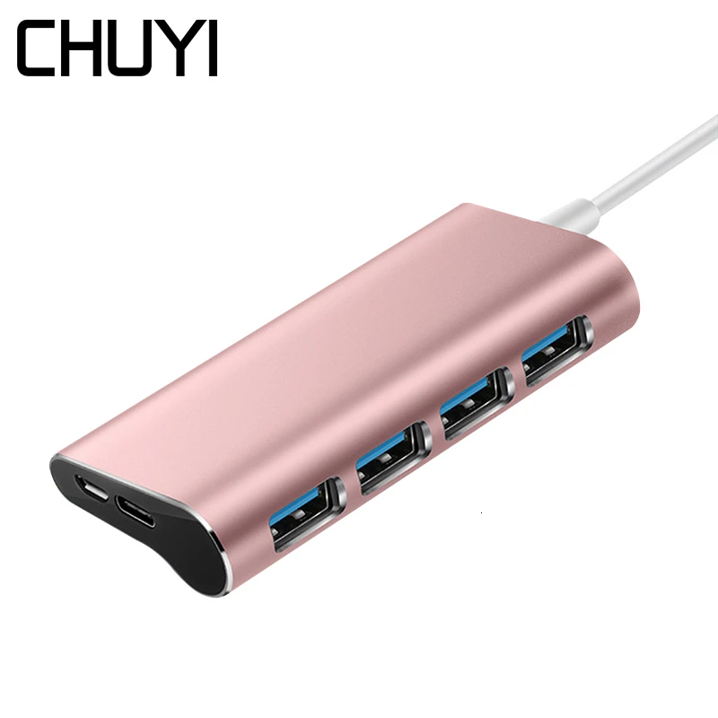 CHYI ступица из алюминиевого сплава USB 3,0 4 порта+ USB C порты USB hab разветвитель розовое золото адаптер для Macbook PC Компьютерные аксессуары