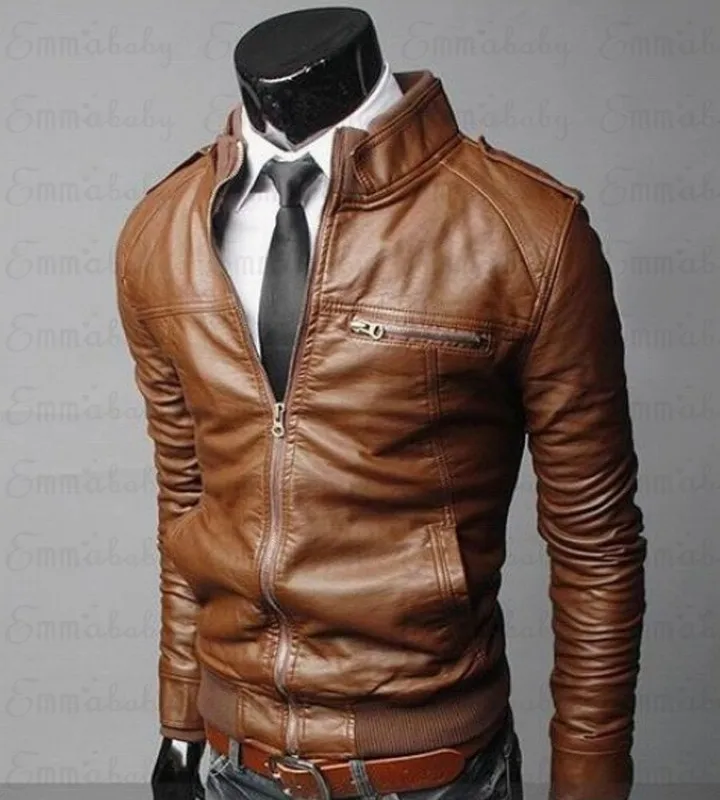 Новая модная Осенняя мужская кожаная куртка плюс размер 3XL черные коричневые мужские пальто с воротником-стойкой кожаные байкерские куртки