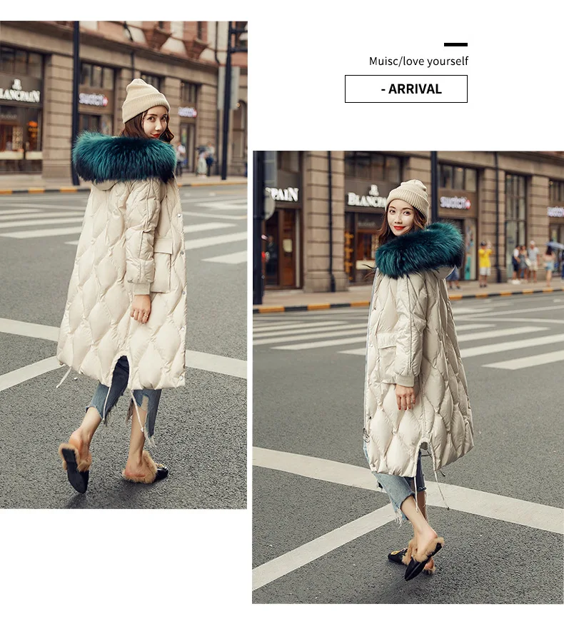 New Style down Jacket WOMEN'S Dress Fashion Winter Fashion Korean-style Mid-length White Duck down over-the-Knee Loose-Fit