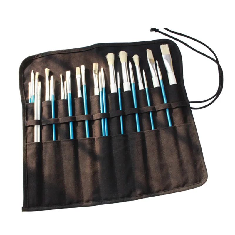 

1 pc Canvas Paintbrush Bag Art Tools 20 Slot Pencil Case Stationery Leather Creative Retro Pencil Case Cosmetic Bag Black