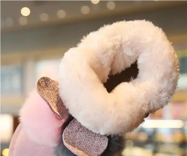Children Winter boot Fur Warm Snow Boots Girls Cute Rabbit Hair Ball Shoes Princess Thick Plus Velvet Warm Big Children Boots
