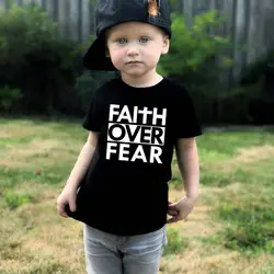 Летняя детская футболка унисекс с надписью «Faith of Fear»; детская футболка с забавным принтом; модные топы с короткими рукавами для мальчиков и
