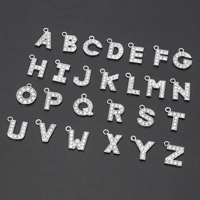 

26Pc Rhinestone Letter Charm Alphabet Crystal Letter Bead Pendant Jewelry Making U4LE