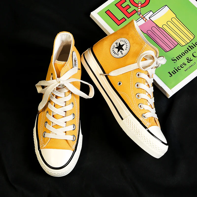 

Lightning Autumn New Style Hight-top Solid Color Canvas Shoes Women's INS Trend Korean-style Casual Versatile Students Shoes 201