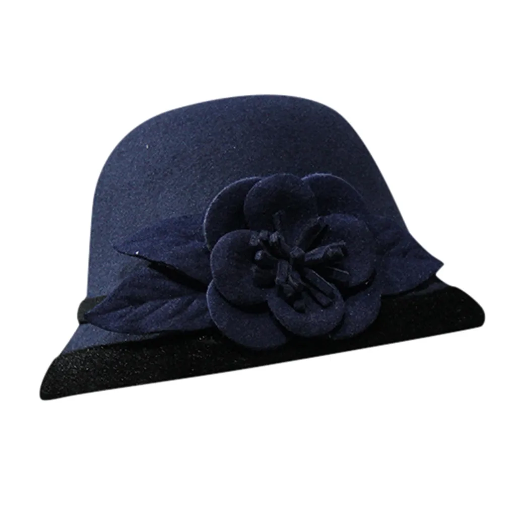 Женская шляпа в рыбацком стиле с перьями и цветами, складная, для улицы, с куполом, для защиты от солнца, Женские винтажные вечерние кепки - Цвет: navy