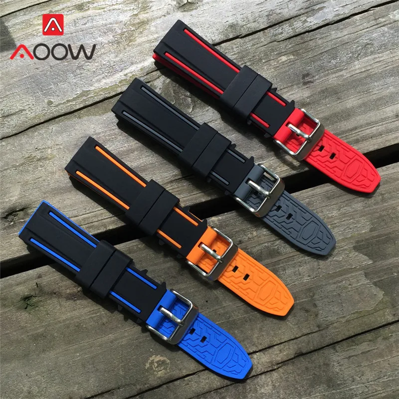 Dual-Tone Waterproof Silicone Sport Watch Band - Men's Replacement Strap, Fashionable Rubber Bracelet Accessory