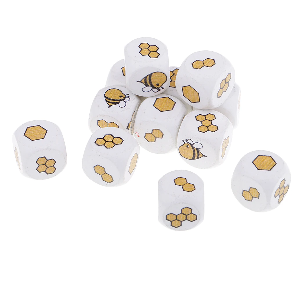 12pcs Novelty Wooden Dice Dices Cube Cubes White Painted Wood Six Sided 20m