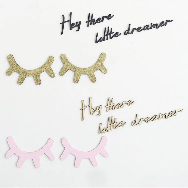 

2Pcs Nordic Style Cute Wooden 3D Eyelash Wall Sticker Decor Children Kids Baby Room Background Home Decoration
