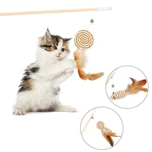 

Multi Color Pet Cat Toy Teaser Bird Feather Plush Cat Wand Cat Catcher Teaser Stick Cat Interactive Toys with bells Pet Supplies