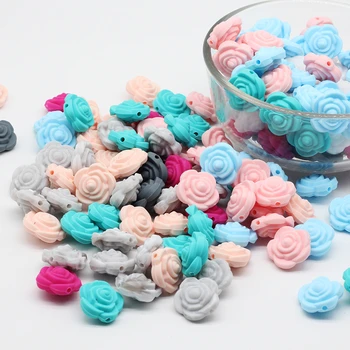 

10pcs Rose silicone teether 8Colors Baby Teethers Food Grade Baby Teething Toys For Pacifier Chain DIY Accessories