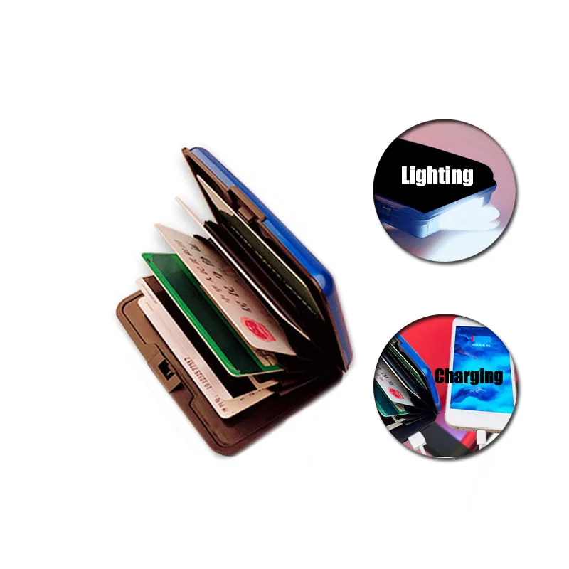

Ready Stock RFID Anti-theft Case Rechargeable Lighting ID Card Wallet Credit Card Protector For Men