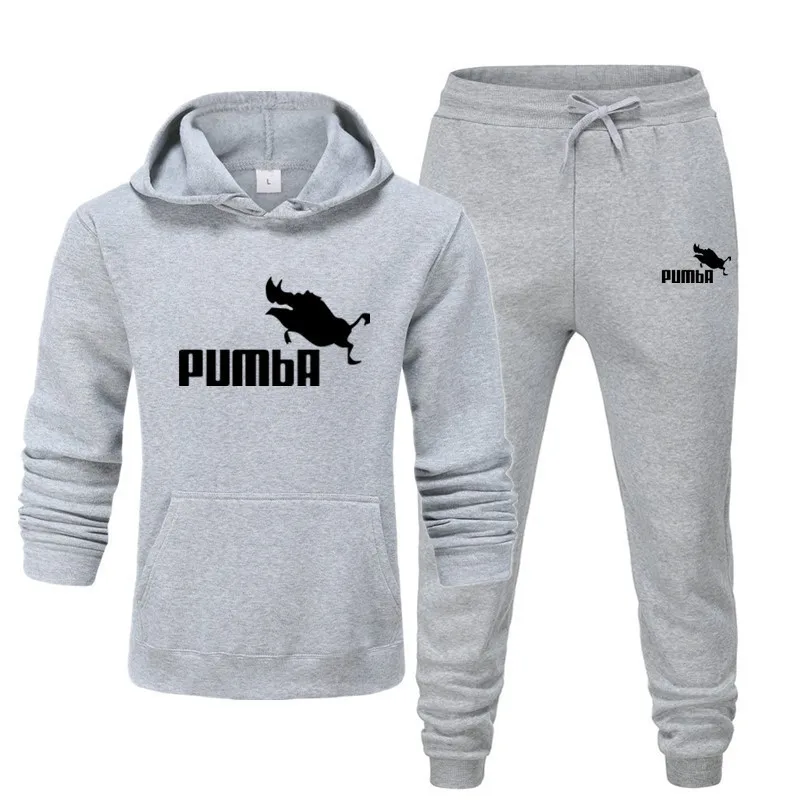 

fashion men's Pumba Two Pieces Hoodie sweater suit fleece sweater trousers plus size men's PUMBA hoodie Winter Warm Sweatshirts