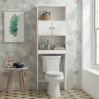 

White Bath Cabinet Toilet Bathroom Cabinet Space Saver Storage Cabinet(Sizes:22x7x65in)