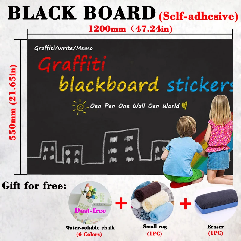

Size 550*1200mm Self-adhesive Blackboard Stickers Kid Drawing Wall Sticker Draw Erasable Chalkboard Learning with Adhesive