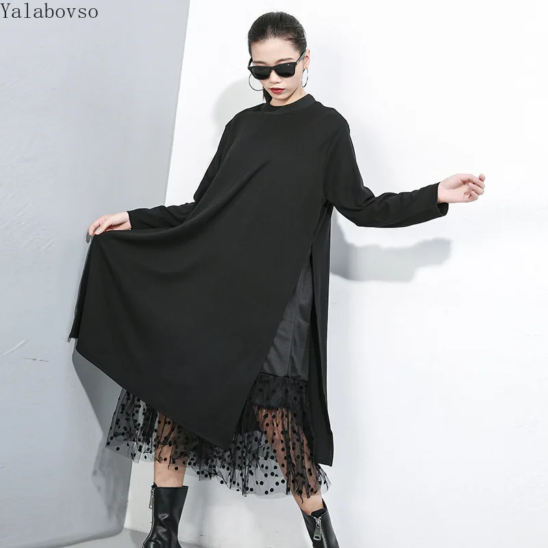 

Loose Fake two piece dresses Knee-Length High Street Turn-down Collar dress women dress elegant female A71Z40