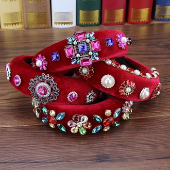 

Huge Baroque Luxury Pink And Red Crystal Bride Crown Headband Rhinestone Pearl Women Hairband Wedding Party Hair Accessories