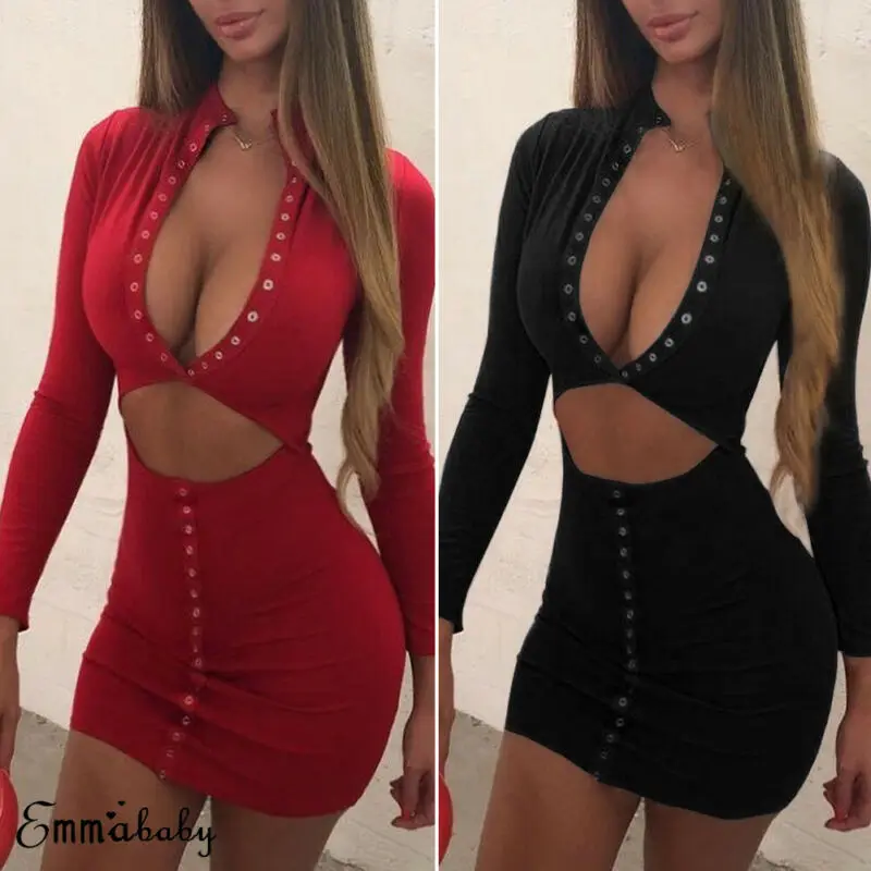 

2019 Sexy Women Bodycon Split Dress Sleeveless Slim Solid Knitted Button Hollow Dress Mini Stretch Ladies Deep V Neck Dresses
