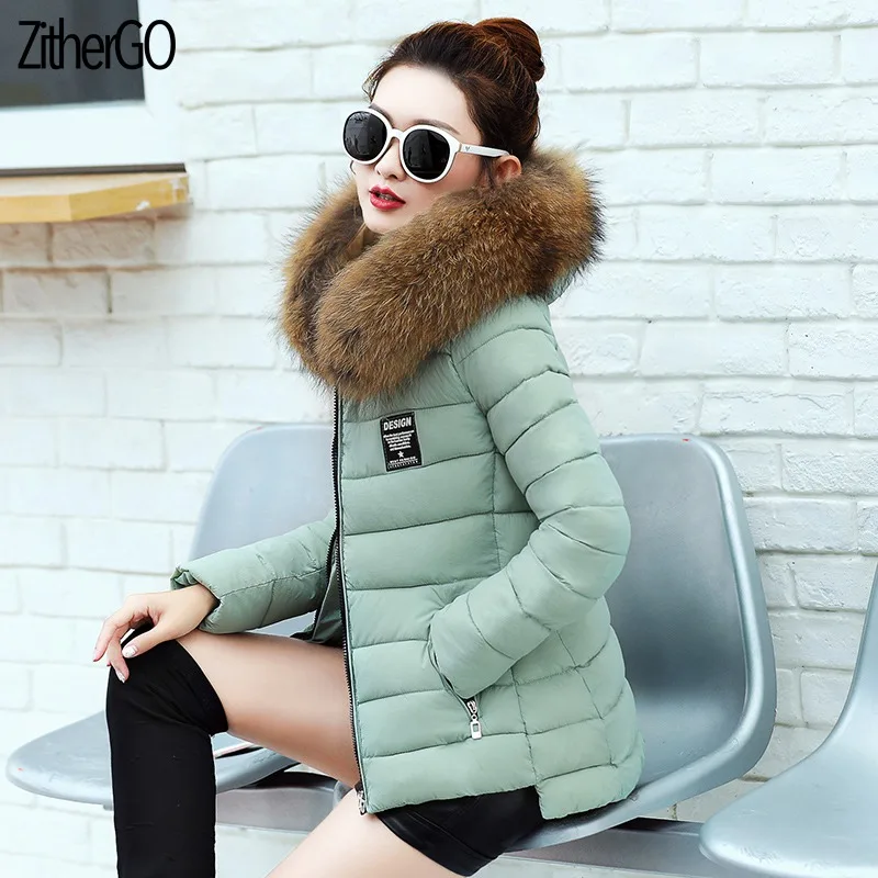 Light Green ZitherGo новое зимнее пальто женская зимняя куртка женские парки перчатки теплый съемный меховой воротник Съемная шапка облегающая верхняя одежда - Цвет: Light Green