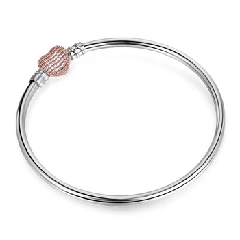 

2020hot Pan Jia New Peach Heart Buckle Stone Bangle Bracelet Basic Color-Stained Silver Closure Bangle Round Buckle Bracelet new