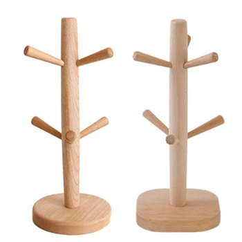 

NEW-2-Piece Set of Solid Wood Six-Claw Mug Holder Water Cup Holder Beech Wood Rack Cup Drain Rack Water Cup Rack