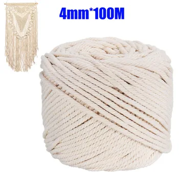 

2/3/4/5/6mm Cotton Macrame Rope Natural Beige Twisted Cord Rope With Scissor For Handmade Tapestries Knitting Supplies 50-200M