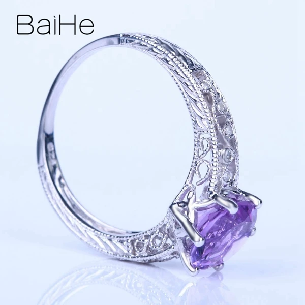 BAIHE Solid 10K белое золото 2.12ct Сертифицированный круглый вырез Подлинная Аметист безупречный помолвочный женский модный подарок кольцо