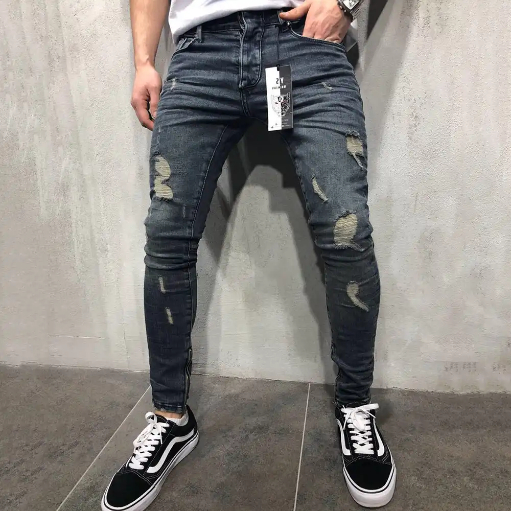 Pantalones Vaqueros Rasgados De Moda Para Hombre 2019 Pantalones