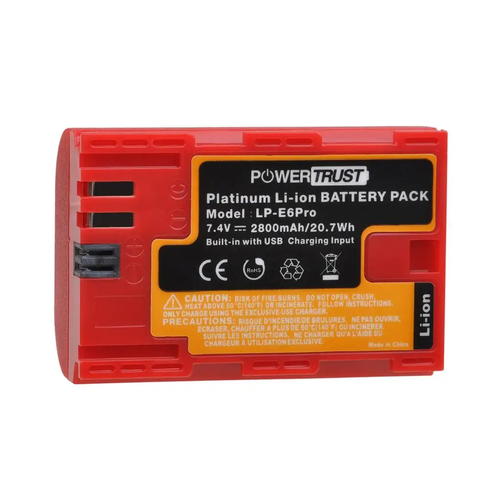 PowerTrust LP-E6 LP E6 2800mAh 7.4V LPE6 LP-E6N Camera Battery for Canon 5D Mark II III IV 5DS 5DS R EOS 6D 70D 80D Cameras