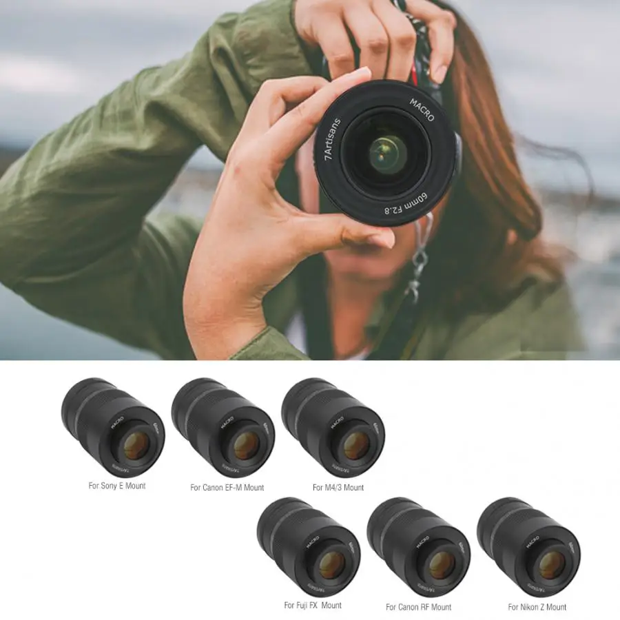 7 ремесленников 60 мм F2.8 APS-C макро объектив с ручным фокусом для sony E-Mount/Canon Fuji M4/3 Nikon camera s lente para celular camera Lens