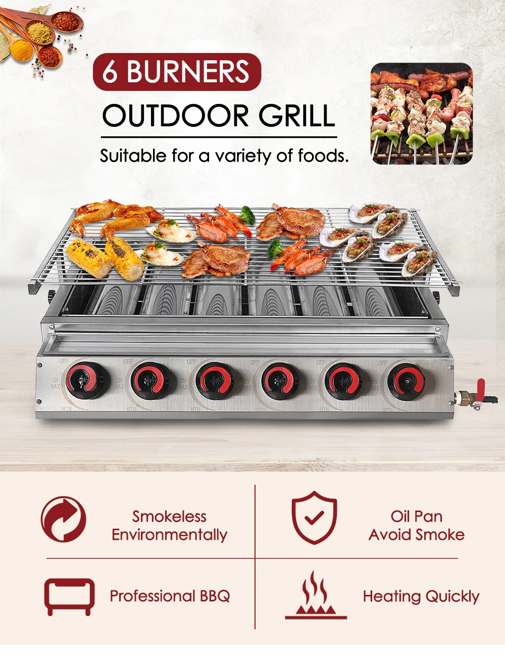 LT-6S蓝天博科大六头燃气不锈钢烧烤炉详情页