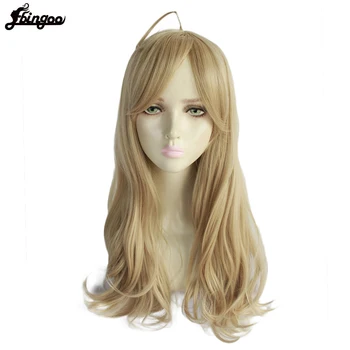 

Ebingoo Danganronpa V3 Akamatsu kaede High Temperature Fiber Long Blonde Natural Wave Synthetic Cosplay Wig with Bangs for Women