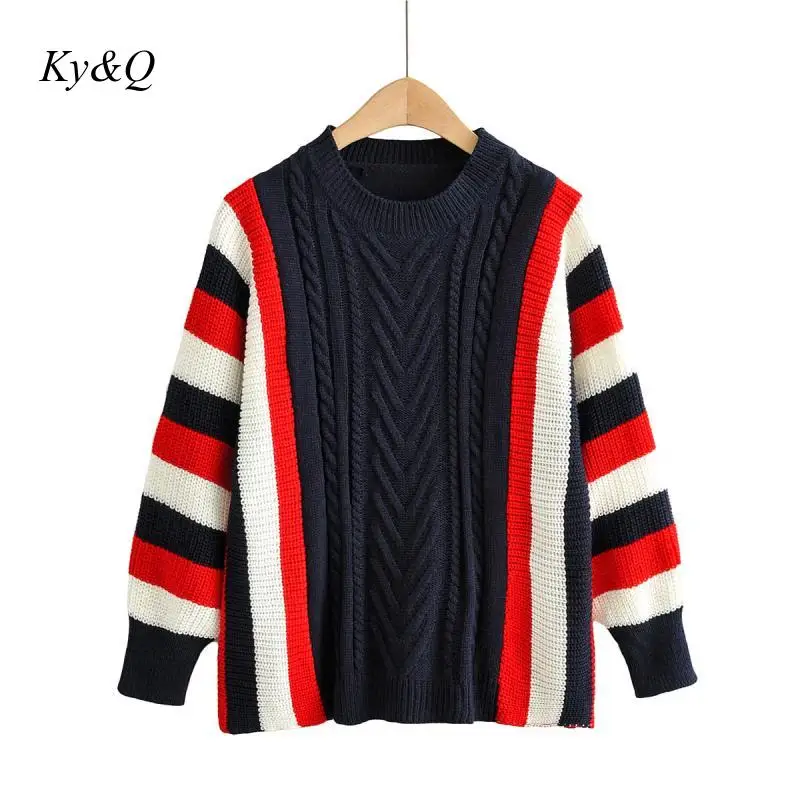 Runway High Quality Winter Fall 2020 Women Striped Embroidery Sweater Knitwear Casual Fashion Designer Clothes | Женская одежда