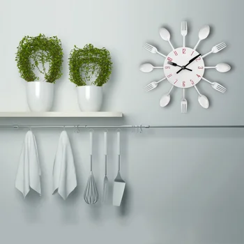 

Stainless steel cutlery wall clock creative silver clock kitchen clock living room electronic wall clock wall watch Kitchen
