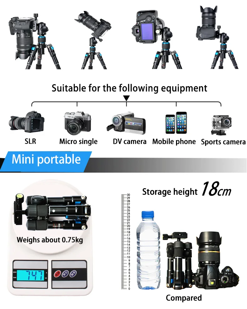 Портативный дорожный профессиональный компактный алюминиевый мини-штатив с шаровой головкой для цифровой камеры DSLR смартфона