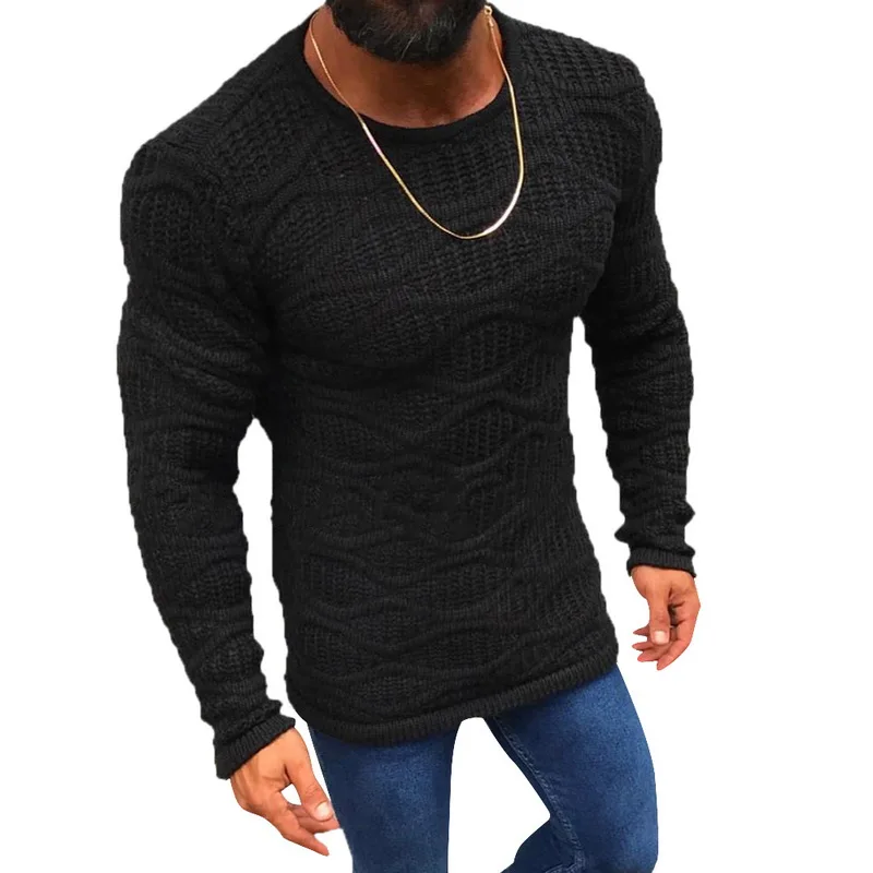 OLOME/осенние мужские трикотажные однотонные свитеры с круглым вырезом, приталенные пуловеры с длинными рукавами, повседневный облегающий свитер для мужчин 3XL, зима - Цвет: Черный