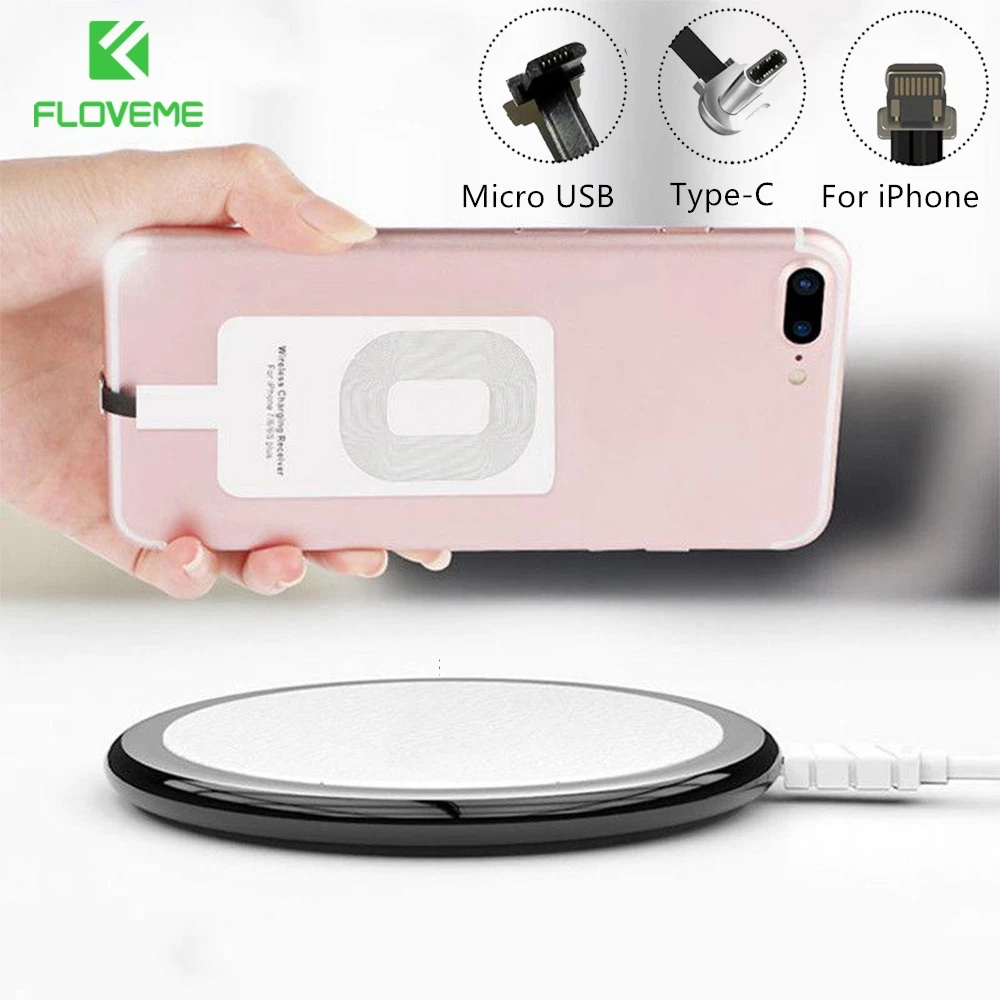 

FLOVEME Wireless Charger Qi Receiver Micro USB Type C For iPhone 5W Wireless Charger Receiver Adapter For Samsung A50 A70 A40