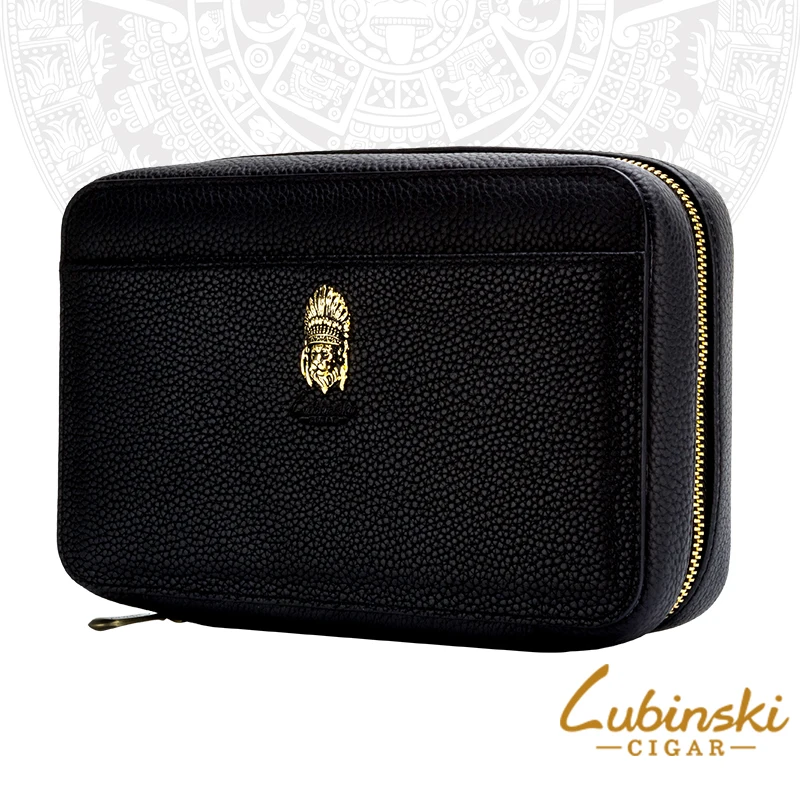 

LUBINSKI Meta Cigar Cigarette Lighter With Cigar Ashtray & Cigar Cutter W/Detachable Humidor Genuine Leather Cigar Gift Set