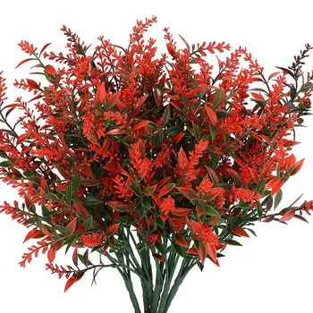 

6 Pieces of Artificial Lavender Plants, Realistic and Fake Shrubs, Green Bushes, Garden Decoration (Orange Red)