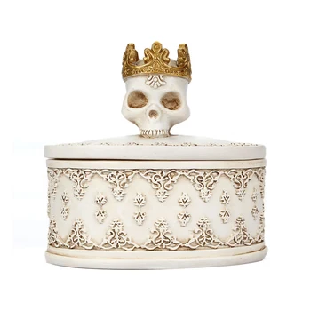 

Storage Organizer Crowned Skull Halloween Gifts Decor Packaging Resin Necklace Earrings Ring Mini Container Jewelry Box Desktop